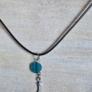 Handmade Shooting Star Necklace | Blue Crackle Glass Bead Pendant | Black Cord